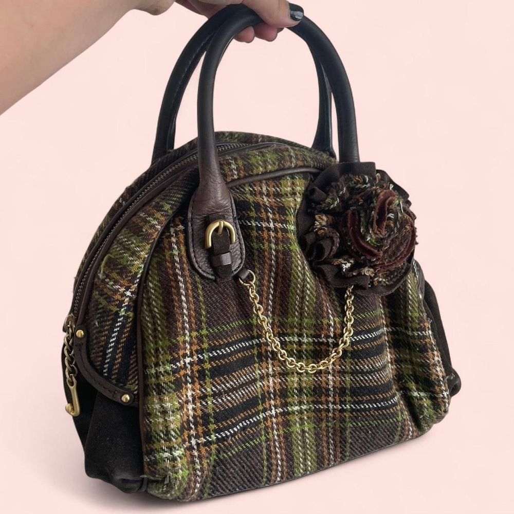 Vintage Y2K Juicy Couture brown & green plaid wool bowler bag !